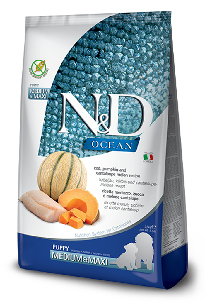 N&D OCEAN CODFISH PUMPKIN PUPPY MED/MAX 12KG XIRA TROFI SKuLOu